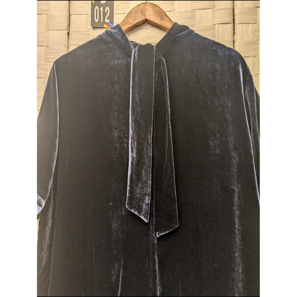 Eileen Fisher Navy Blue Silk Blend Velvet Mock Neck Back Tie Shift Dress XL - Picture 9 of 15